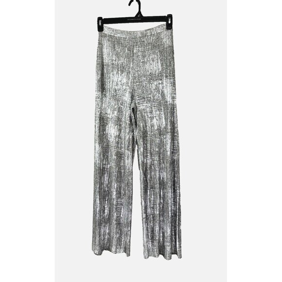 NWT Anthropologie Women S Metallic Silver Elevenses Wide Leg Pant Holiday Party - Picture 1 of 10